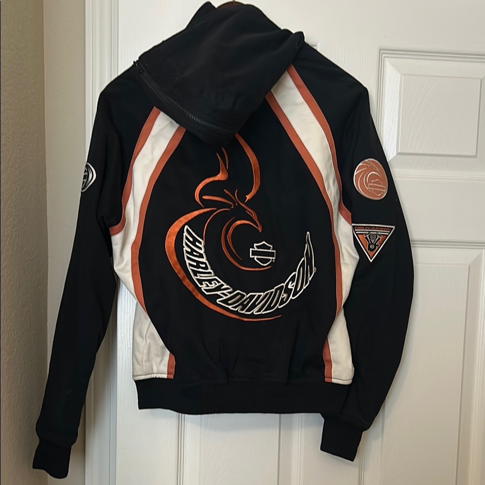 Harley-Davidson Black and White Jacket with Orange Accents